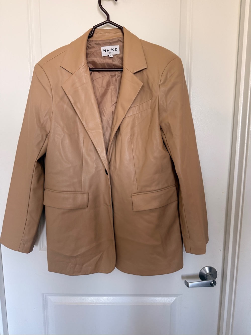 NA-KD Camel Faux Leather Blazer